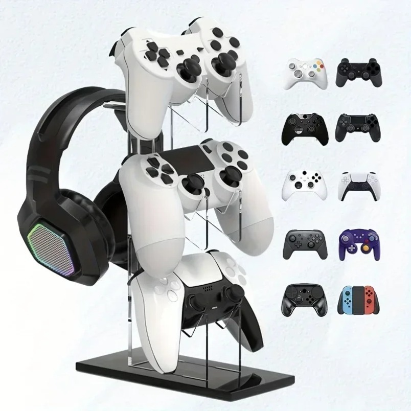 Gaming Console Organizer - Gamepad-Ständer 3-stufiger Headset-Halter Spiele-Disc-Organizer Kompaktes Desktop-Display-Rack
