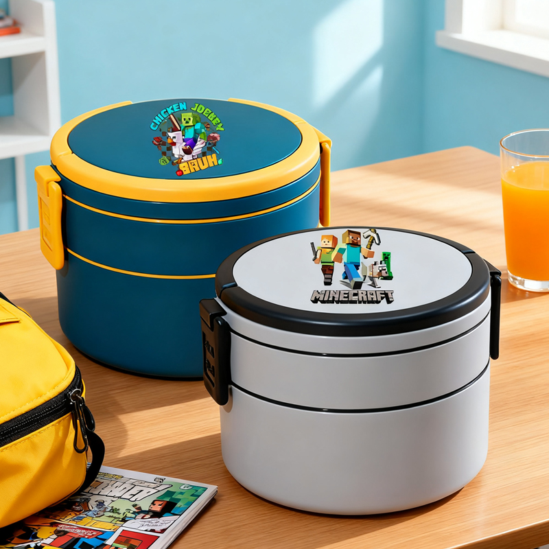 Gaming Console Minecraft - Doppelstöckige Lunchbox mit Minecraft-Motiv, Bento-Boxen, mikrowellengeeignet,