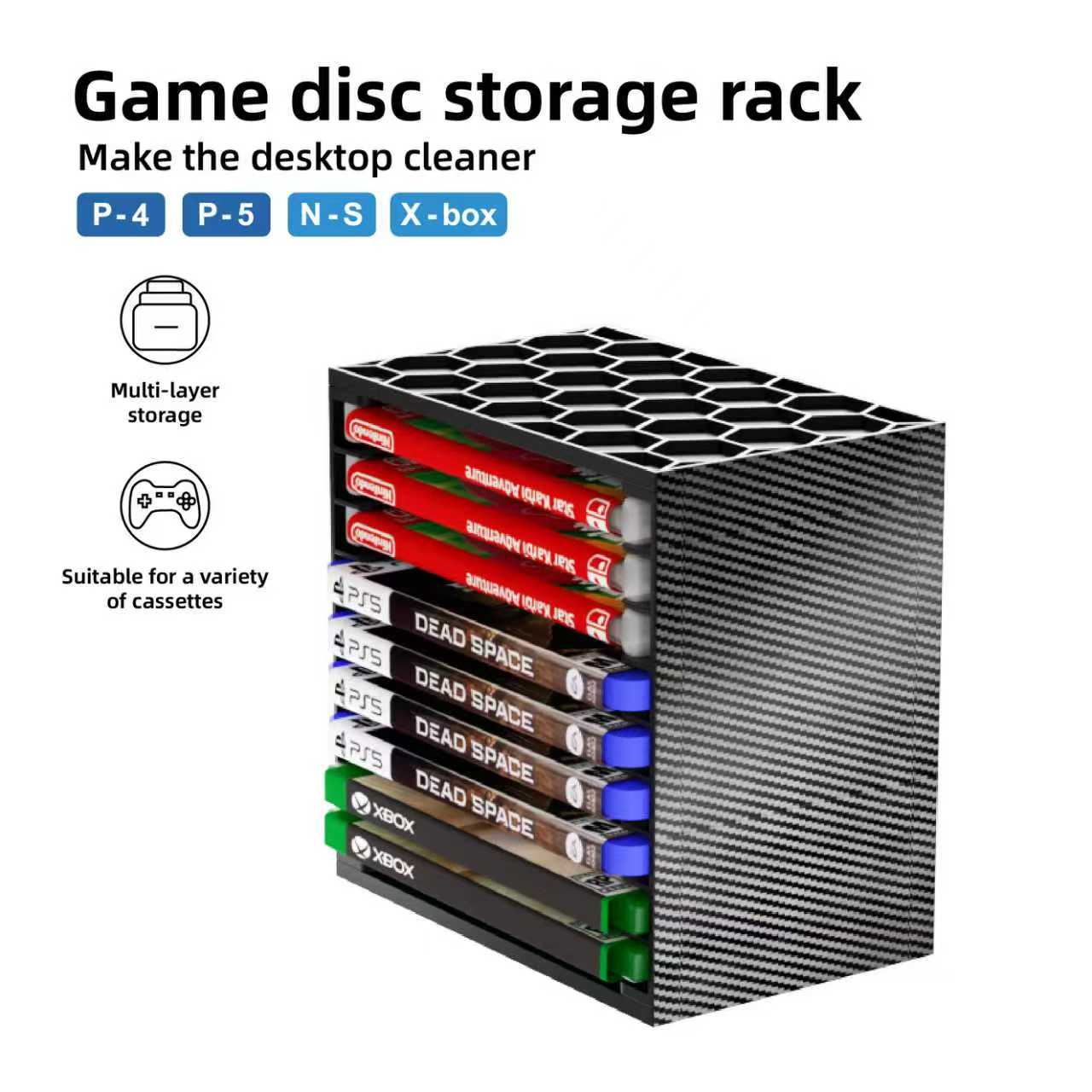 Gaming Console Organizer - Mehrstöckiges Spielkassetten-Aufbewahrungsregal, Desktop-Spiele-Disc-Organizer für Alle Gängigen