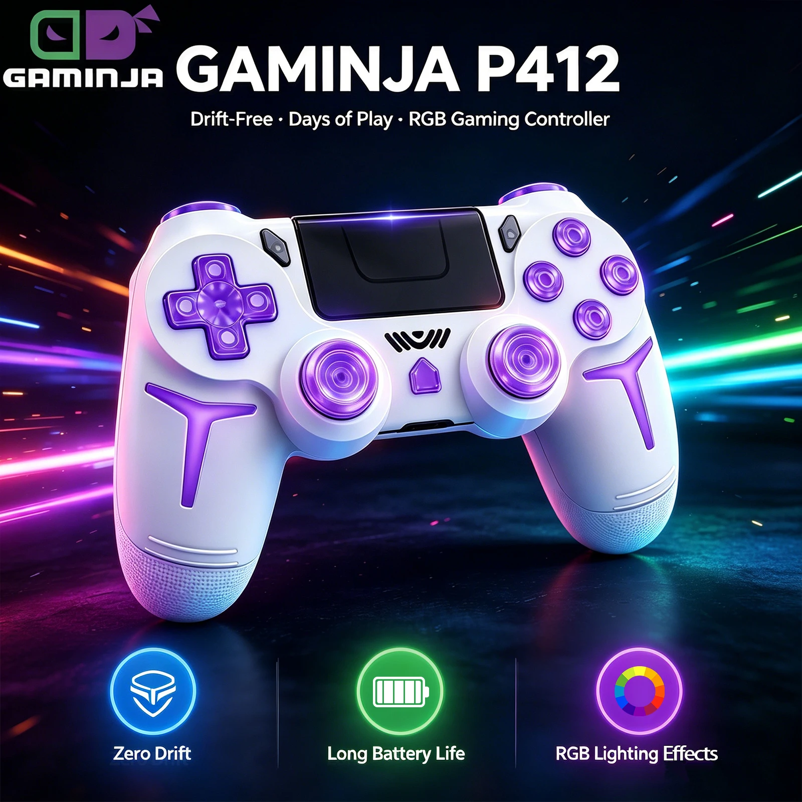 Gaming Console Ps3 - GAMINJA RGB Wireless Gamepads LED-Licht Bluetooth