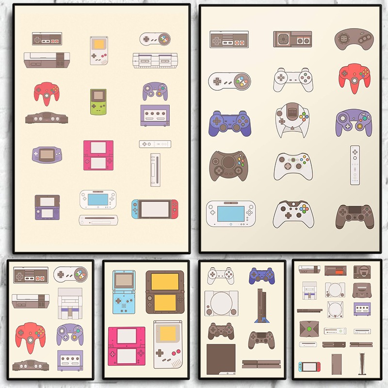 Gaming Console And - Videospiel-Handheld- und Konsolen-Evolution Poster Gamepad Leinwandbild